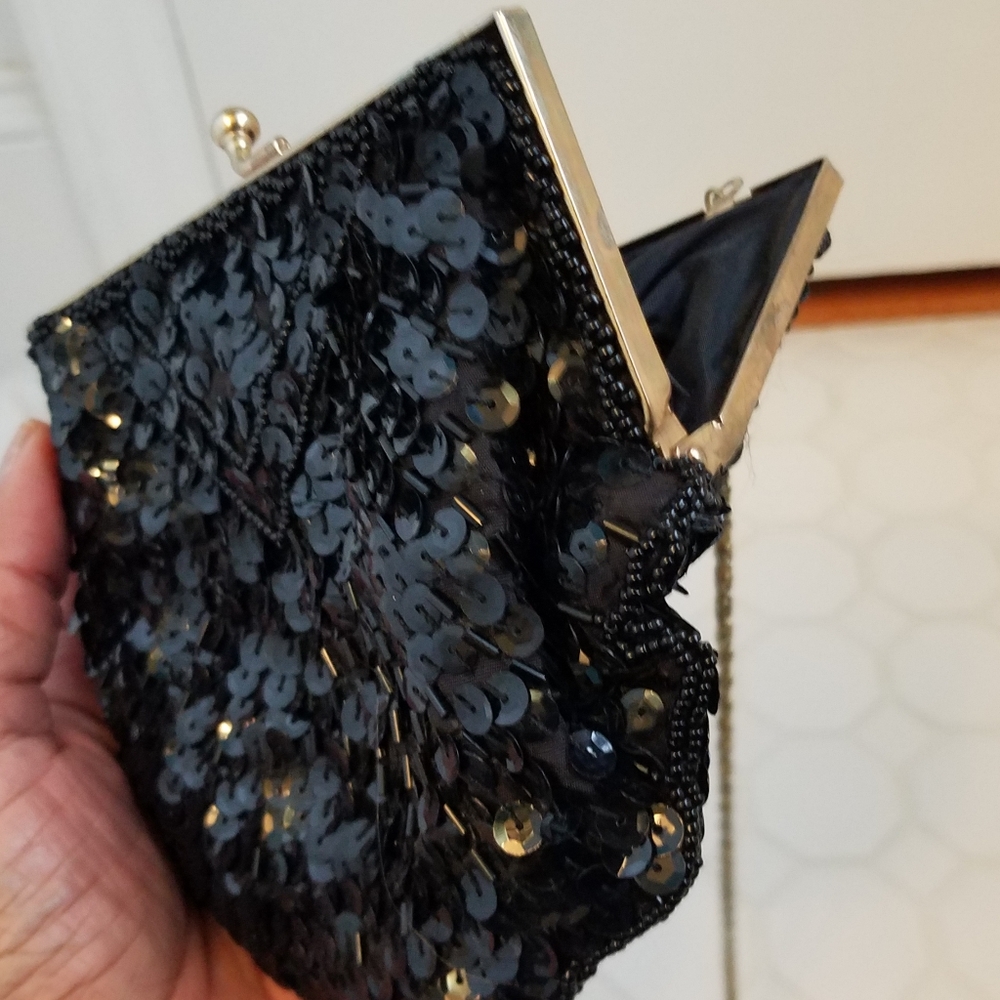 Vintage Speyer Milor black sequin shoulder bag WN - Picture 4 of 11